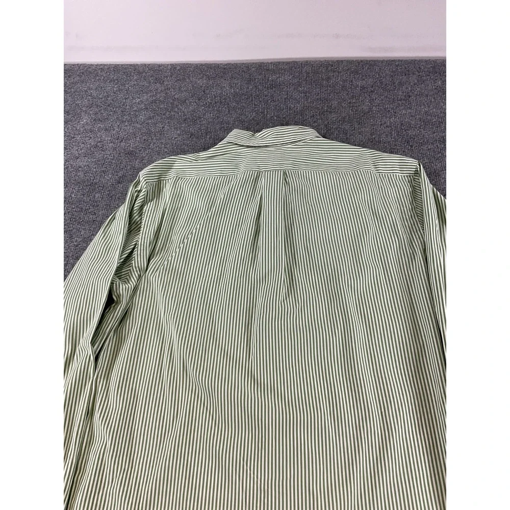 Polo Ralph Lauren XL Green White Striped Button Down Shirt Purple Pony Cotton